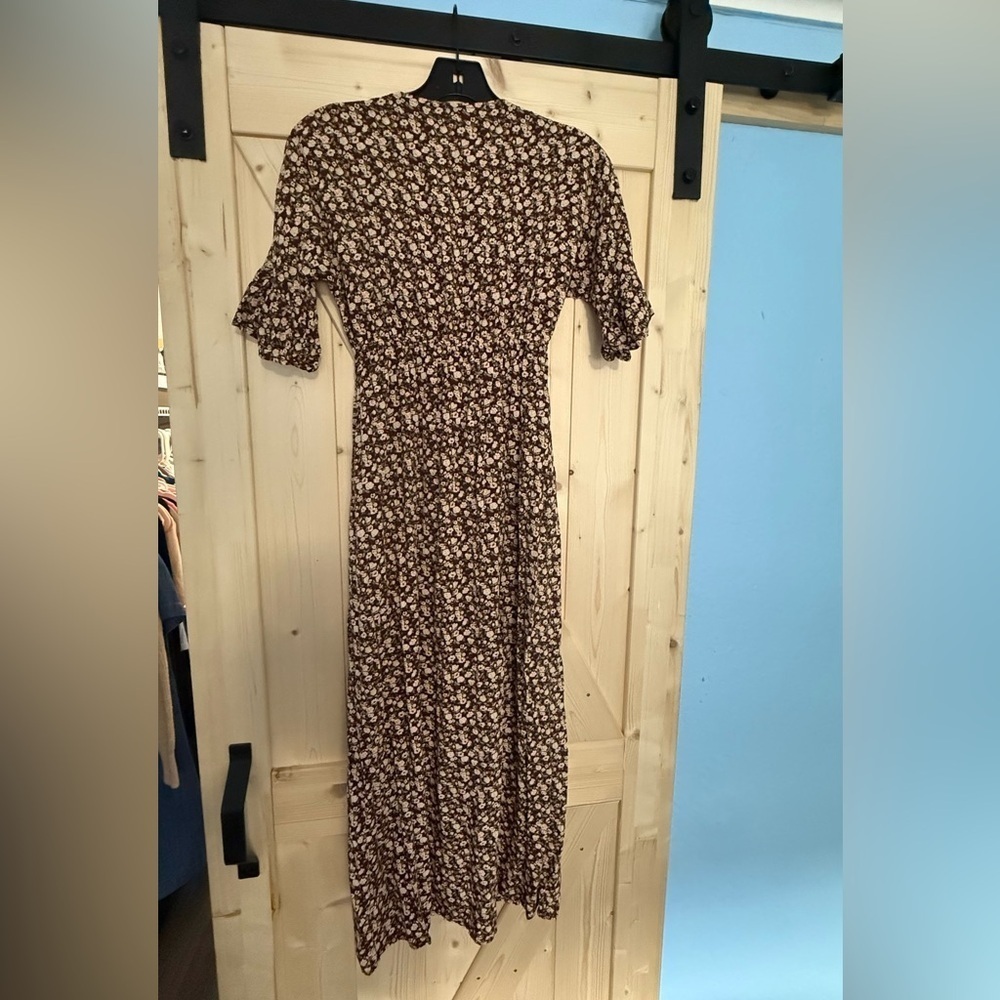LunaChix Floral Tie-Front Maxi Dress - Boho Short Ruffle Sleeve - XS - Picture 7 of 13